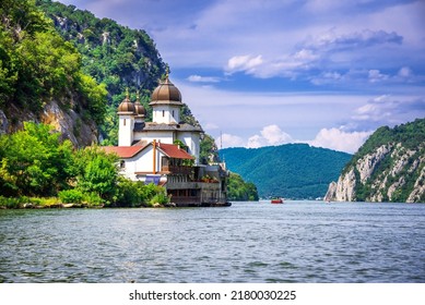 Mraconia, Romania. View of Mraconia monastery on Romanian side of Danube river Djerdap gorge, famous Iron Gates.