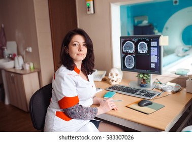 MRI Machine And Screens With Doctor And Nurse