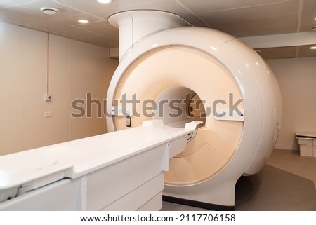 MRI - Magnetic resonance imaging scan device in Hospital. Medical Equipment and Health Care. modern diagnostics of diseases. sale and maintenance of medical equipment. 