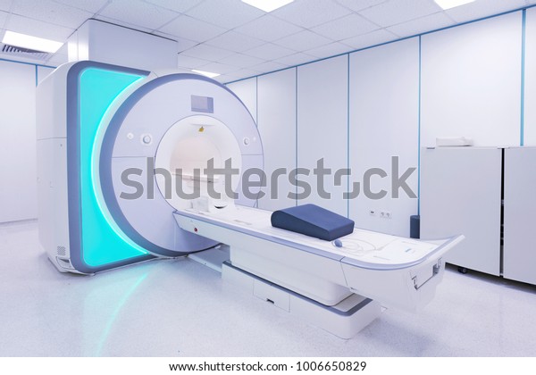 MRI - Magnetic resonance\
imaging scan device in Hospital. Medical Equipment and Health\
Care.