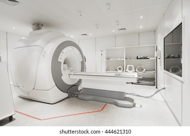 MRI scanner room in hospital take with selective color technique and art lighting