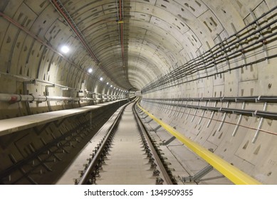 MRT underconstruction  and install engineering equipment and system technology in the tunnel  before train  railway transportation  working tunneller.
