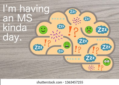 MS Brain Fog. Multiple Sclerosis And Your Brain. Multiple Sclerosis Life. Image Of An MS Brain And The Symptoms That Patients Are Experiencing. 