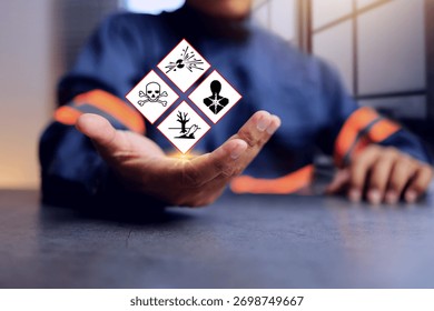 msds materials safety data sheet concept with safety staff holding warning sign for hazardous or dangerous goods to specified the substance properties