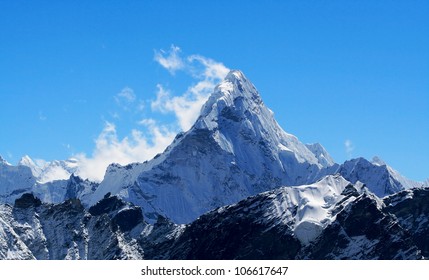 Mt. Ama Dablam In The Everest Region Of The Himalayas, Nepal.