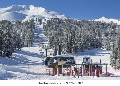 Mt Bachelor Ski Resort. Bend, OR USA - February, 1st 2016. Mt Bachelor Ski Resort is a popular ski destination, located
ted in Central Oregon.