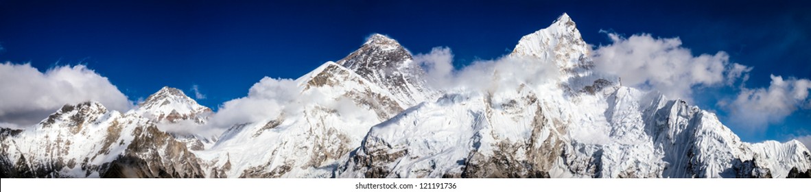 Mt. Everest, Changtse And Nuptse In Himalaya