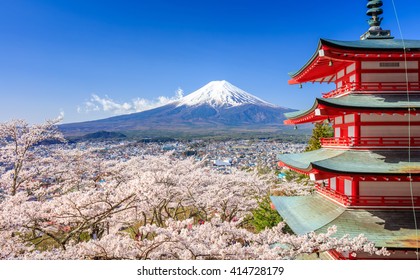 Mt. Fuji with Chureito Pagoda in Spring, Fujiyoshida, Japan