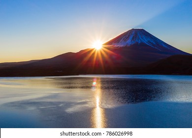 Mt. Fuji At Dawn And Lake Motosu