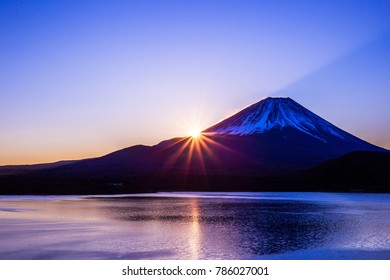 Mt. Fuji At Dawn And Lake Motosu