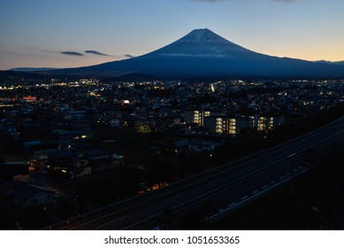Mt. Fuji over a Provincial City and Highways