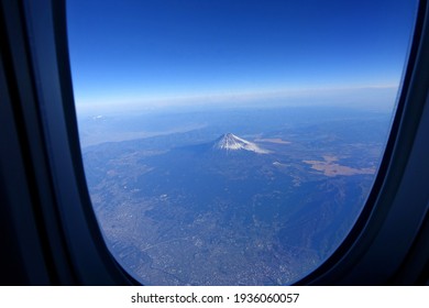 Mt. Fuji seen from the window of an airplane
