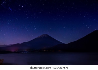 Mt. Fuji and starry sky at midnight