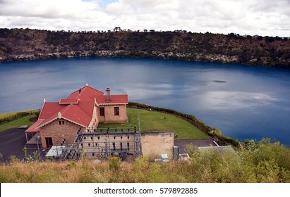 Mt Gambier, Australia - Jan 1, 2017. Blue Lake With The Pumping Station. The Blue Lake Is A Large Monomictic Crater Lake Located In A Dormant Volcanic Maar.