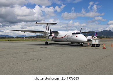 Mt Hagen, Papua New Guinea - October 17 2020: A LinkPNG Dash 8 Q402 airplane at Mt Hagen's Kagamuga Airport