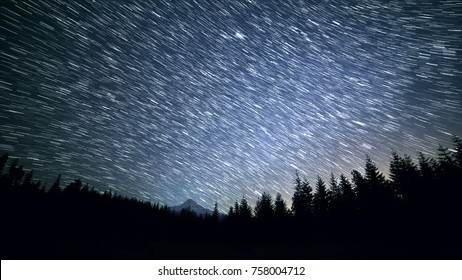 Mt. Hood Clearing Night Sky Star Trails Over Oregon