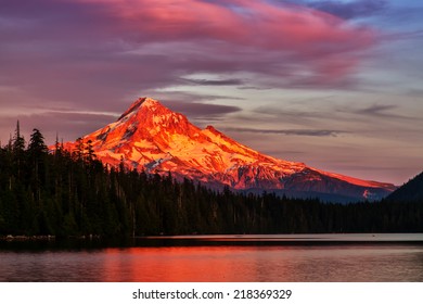 Mt Hood At Lost Lake, Sunset