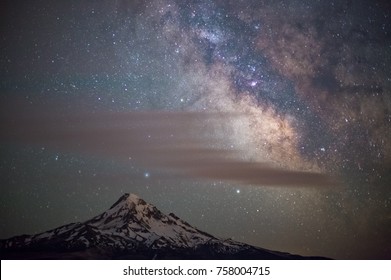 Mt. Hood And The Milky Way At Night - Big Bright Galactic Center Of Our Galaxy