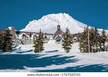 Mt Hood with timberline lodge in the foreground, Oregon, Mt Hood National Forest.