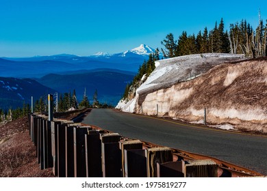 Mt Jefferson Skyline From Mt Hood With Road Leading Toward The Mountain