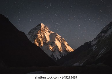 Mt. K2 At Moonrise From Concordia, Pakistan