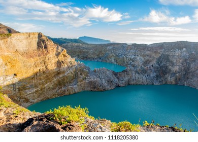 Mt Kelimutu Crater Lakes At Sunrise