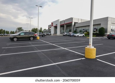 Mt. Laurel, New Jersey - September, 2021: A Toyota Dealership With Its Parking Lot Almost Empty Do To A Shortage Of Materials To Make Manufacture New Cars