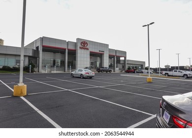 Mt. Laurel, New Jersey - September, 2021: A Toyota Dealership With Its Parking Lot Almost Empty Do To A Shortage Of Materials To Make Manufacture New Cars