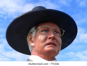 Mt. Pleasant Tx - NOV 2005 Bo Pilgrim Bust Outside Of Pilgrims Pride Plant In Mt. Pleasant Texas. November 2005 In Mt. Pleasant Texas