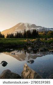 Mt. Rainier at Sunset Reflection