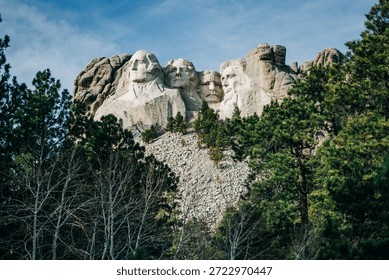 Mt Rushmore seen through trees