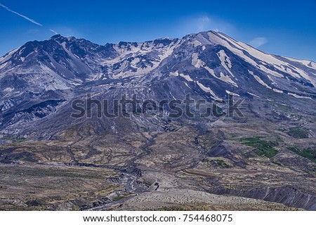 Mt St Helens crater and lava dome, and lahar pyroclastic mudflow, Volcanic National Monument, Washington