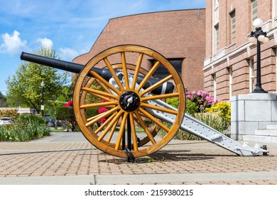 Mt. Vernon, WA - USA - 05-07-2022: Old Watervliet Arsenal Cannon Outside Skagit County Courthouse