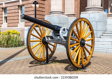 Mt. Vernon, WA - USA - 05-07-2022: Old Watervliet Arsenal Cannon Outside Skagit County Courthouse