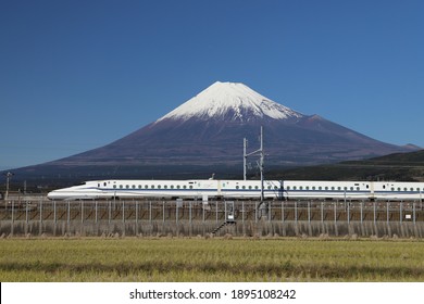 Mt.Fuji And Shinkansen Blue Sky
