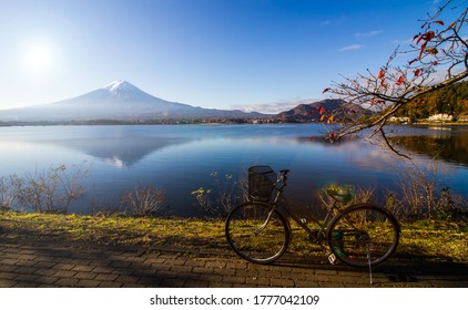 Mt.Fuji View From Kawaguchiko Lake With Bicycle Foreground..