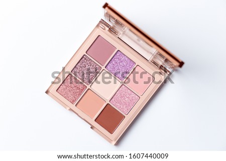 Mua and girly concept. Eyeshadow palette on white background, eye shadows cosmetics product as luxury beauty brand promotion. Fashion blog design. Contouring palette. Makeup palette close up