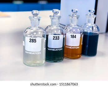 Muang, Phitsanulok / Thailand - August 24, 2019: BOD Bottle For Analysis Biochemical Oxygen Demand In Wastewater Sample, Precipitation With Solvent In Flask, Can Use As A Science Background. 