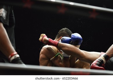 Muay Thai, Thai Boxing, Fight,Kick On Stage.