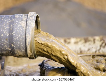 Mud Flow From Tube As Part Of Water Bore Drilling Process 