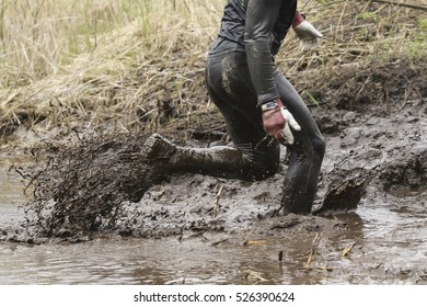 Mud Race Runners, Man Running In Mud