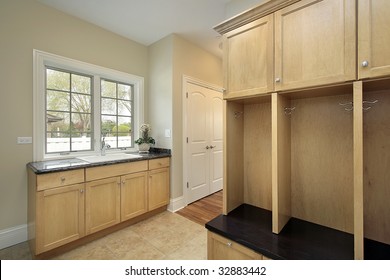 Mud Room In New Construction Home With Oak Cabinetry