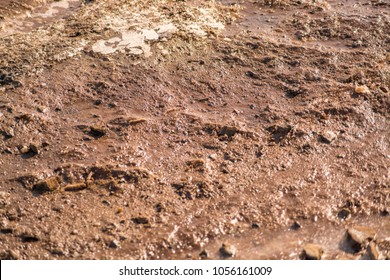 Mud Texture Or Wet Brown Soil As Natural Organic Clay And Geological Sediment Mixture As In Roughing  