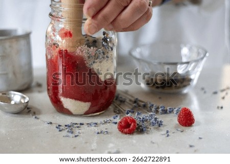 Muddling Begins: Blending Raspberry, Sugar, Lavender, Pea Flower