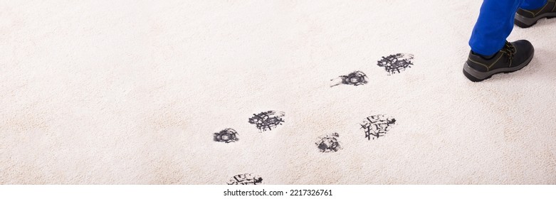 Muddy Carpet Footprint. Mud Footprints Indoors On Floor