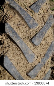 Muddy Dirty Tractor Tire In Close Up