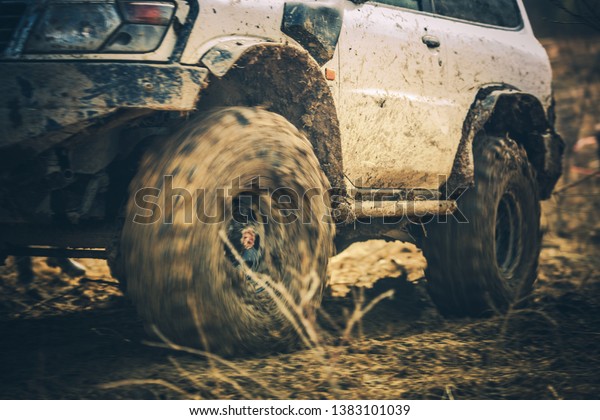 Muddy Trail Off Road Drive. Offroader\
and the Race. Automotive and Motorsport\
Theme.