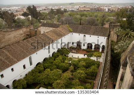 Mudejar Courtyard at the Palace Fortress of the Christian Kings in Cordoba, Spain. Stock photo © 