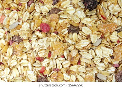 Muesli Abstract Texture Background With Fruits And Multi Grain