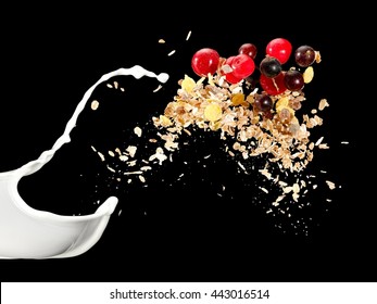 Muesli With Cherry And Milk Splash